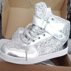 Sparkly Silver Kids High-Top Sneakers